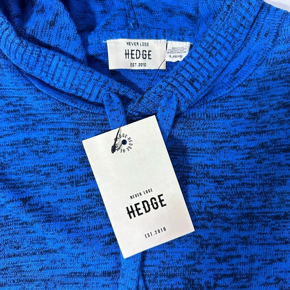Never Lose Hedge est 2010 large Blue & Black‎ Knit Pullover Sweater Hoodie